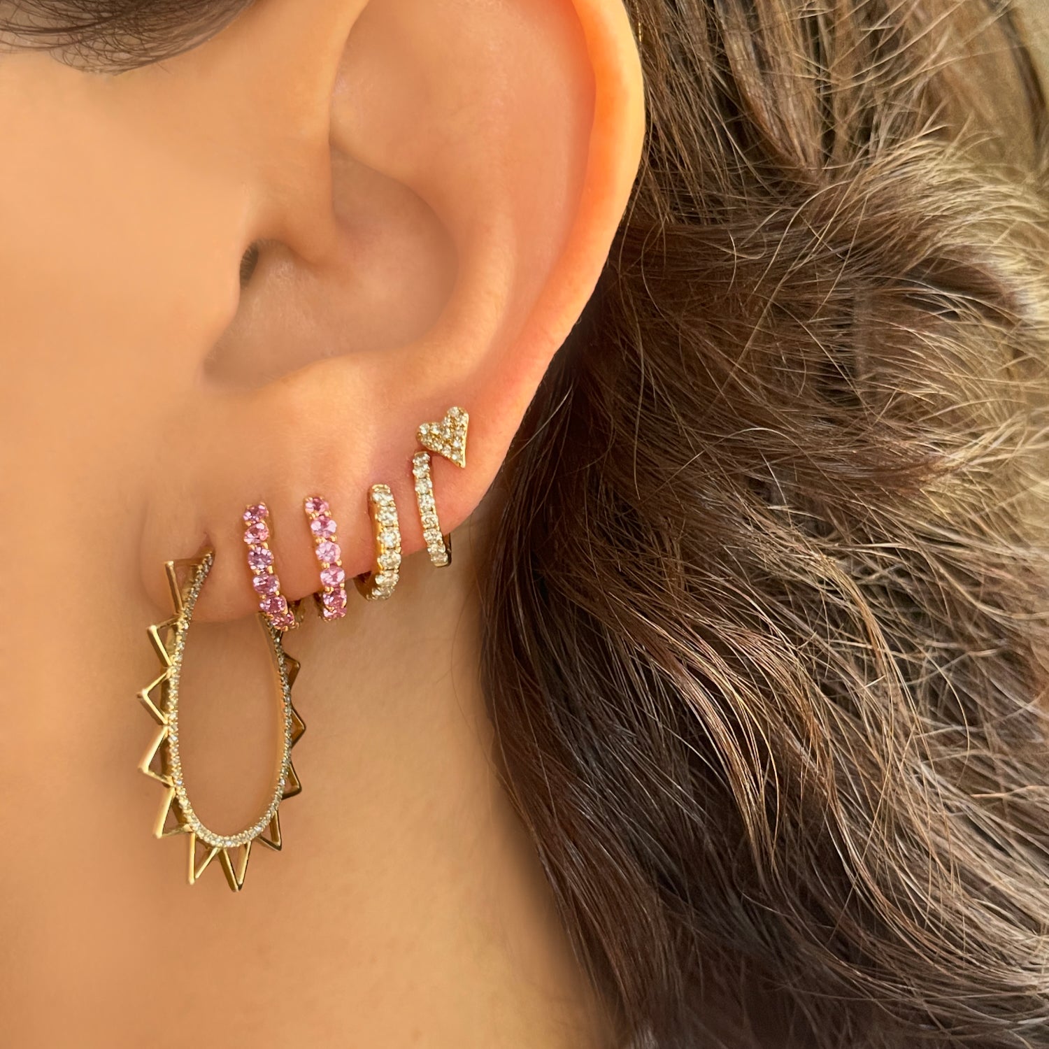 Reversible Diamond & Pink Sapphire Huggie Earrings - The Ear Stylist