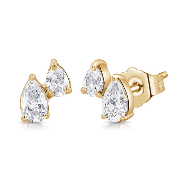 Pear Diamond Duo Stud Earring - Earrings - The EarStylist by Jo Nayor