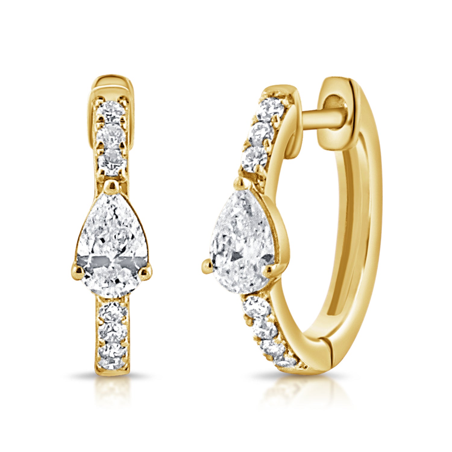 Pear Solitaire Diamond Huggie - Gold Earring - Ear Stylist by Jo Nayor