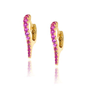 Small Pink Sapphire Stiletto Huggies - Gold Earrings - The Ear Stylist