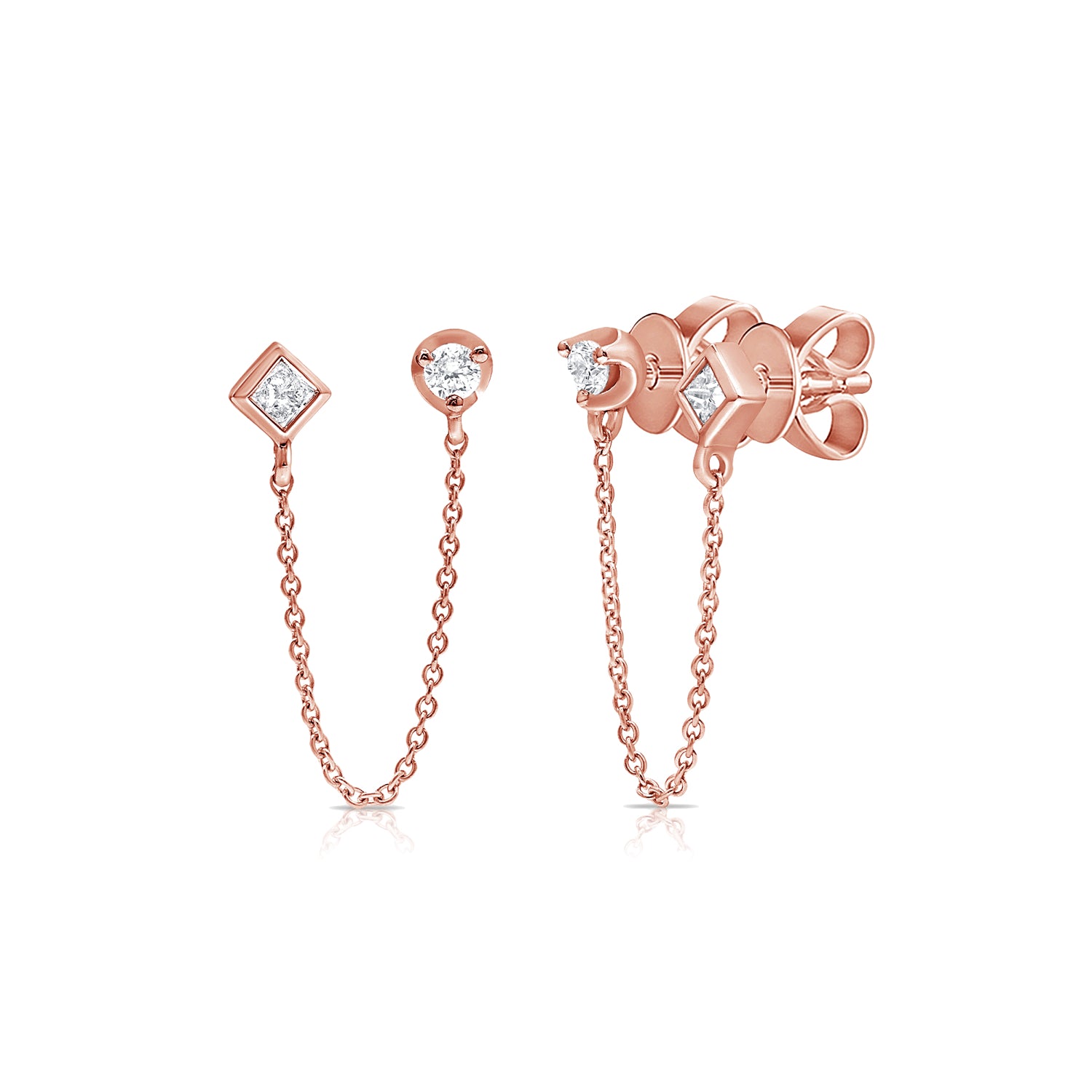 Bezel & Prong Chained Studs - Gold Earrings - Ear Stylist by Jo Nayor
