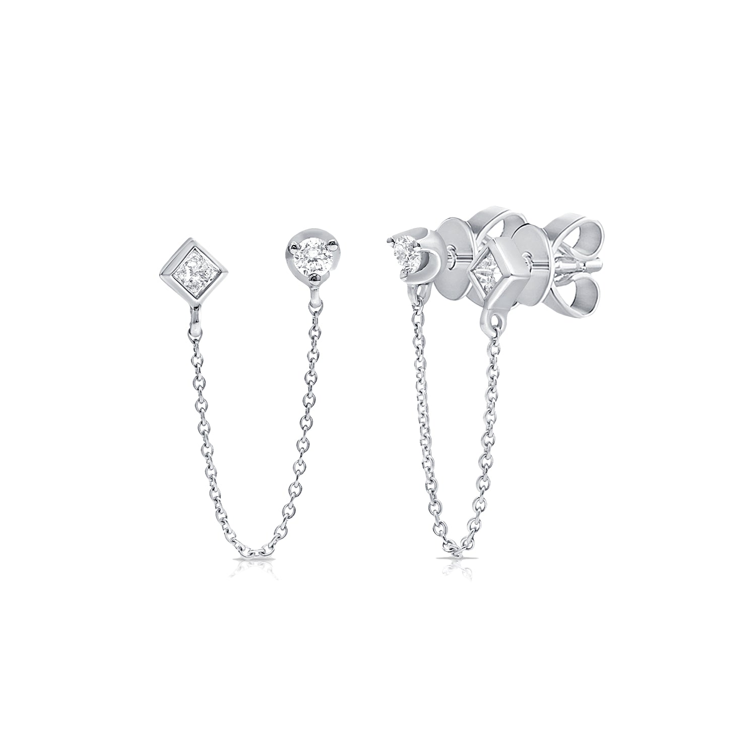 Bezel & Prong Chained Studs - Gold Earrings - Ear Stylist by Jo Nayor