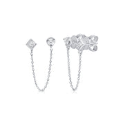 Bezel & Prong Chained Studs - Gold Earrings - Ear Stylist by Jo Nayor