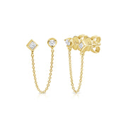 Bezel & Prong Chained Studs - Gold Earrings - Ear Stylist by Jo Nayor