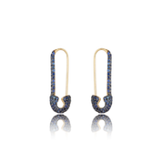 Blue Sapphire Safety Pin Earring - Gold Earrings - The Ear Stylist