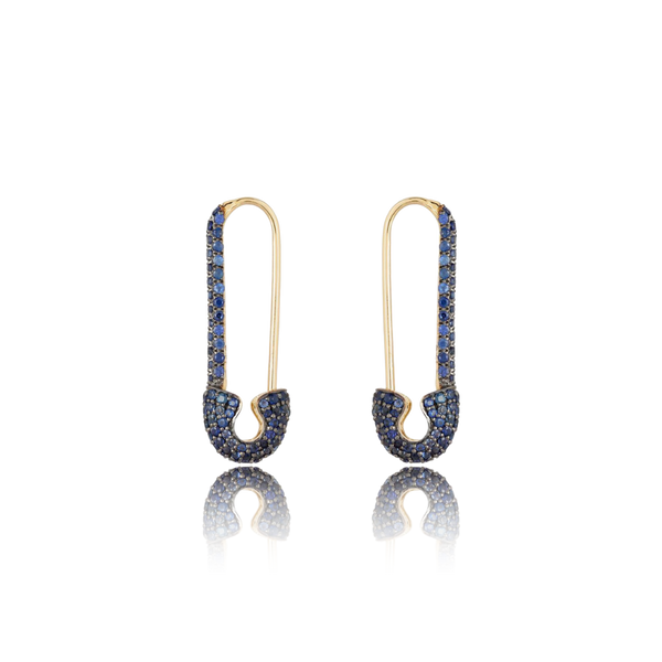 Blue Sapphire Safety Pin Earring - Gold Earrings - The Ear Stylist 