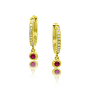 Diamond Huggie with Ruby Drop - Earrings - The Ear Stylist by Jo Nayor
