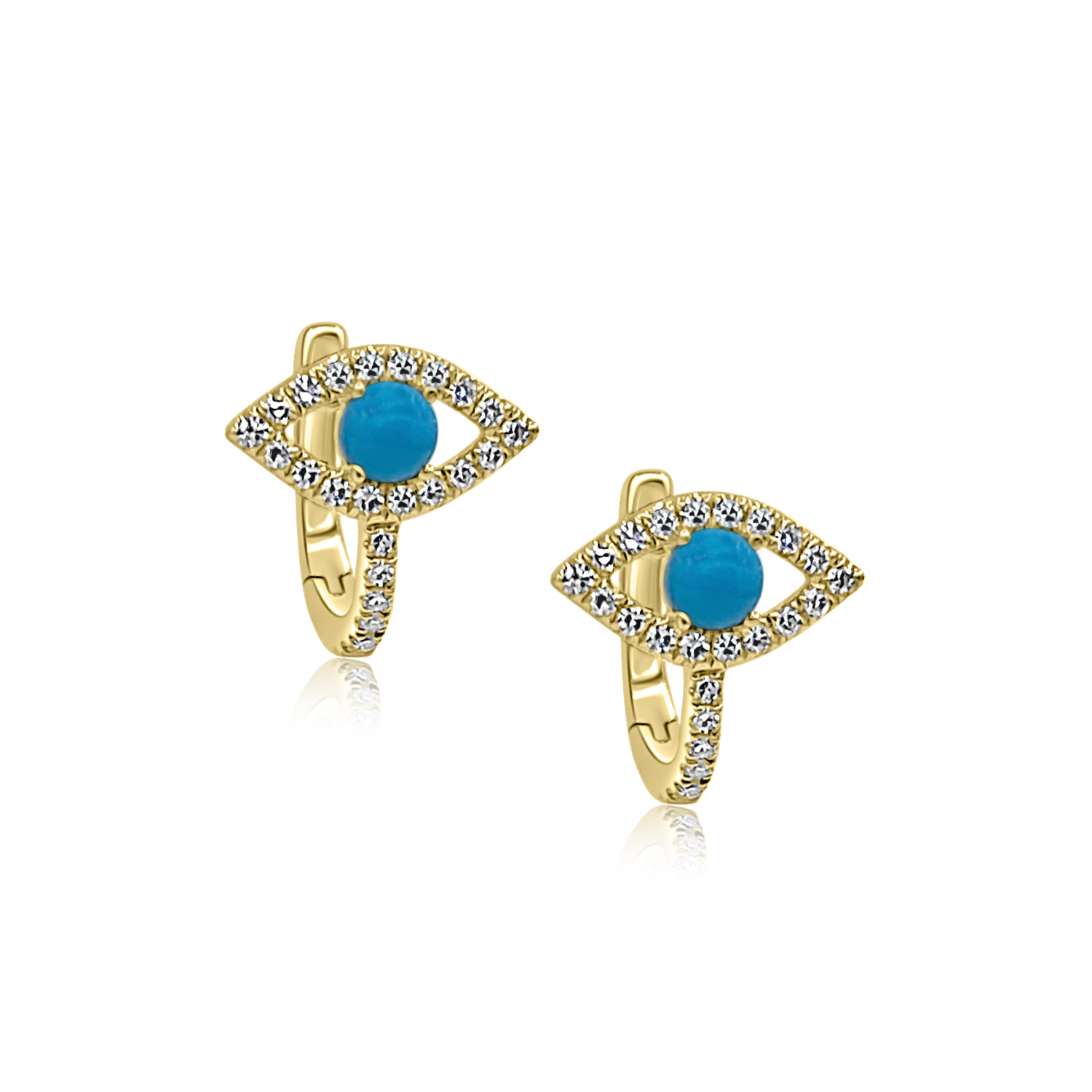 Diamond & Turquoise Evil Eye Huggies - Earrings - The EarStylist