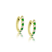 Emerald & Diamond Alternating Huggie Earrings - EarStylist by Jo Nayor