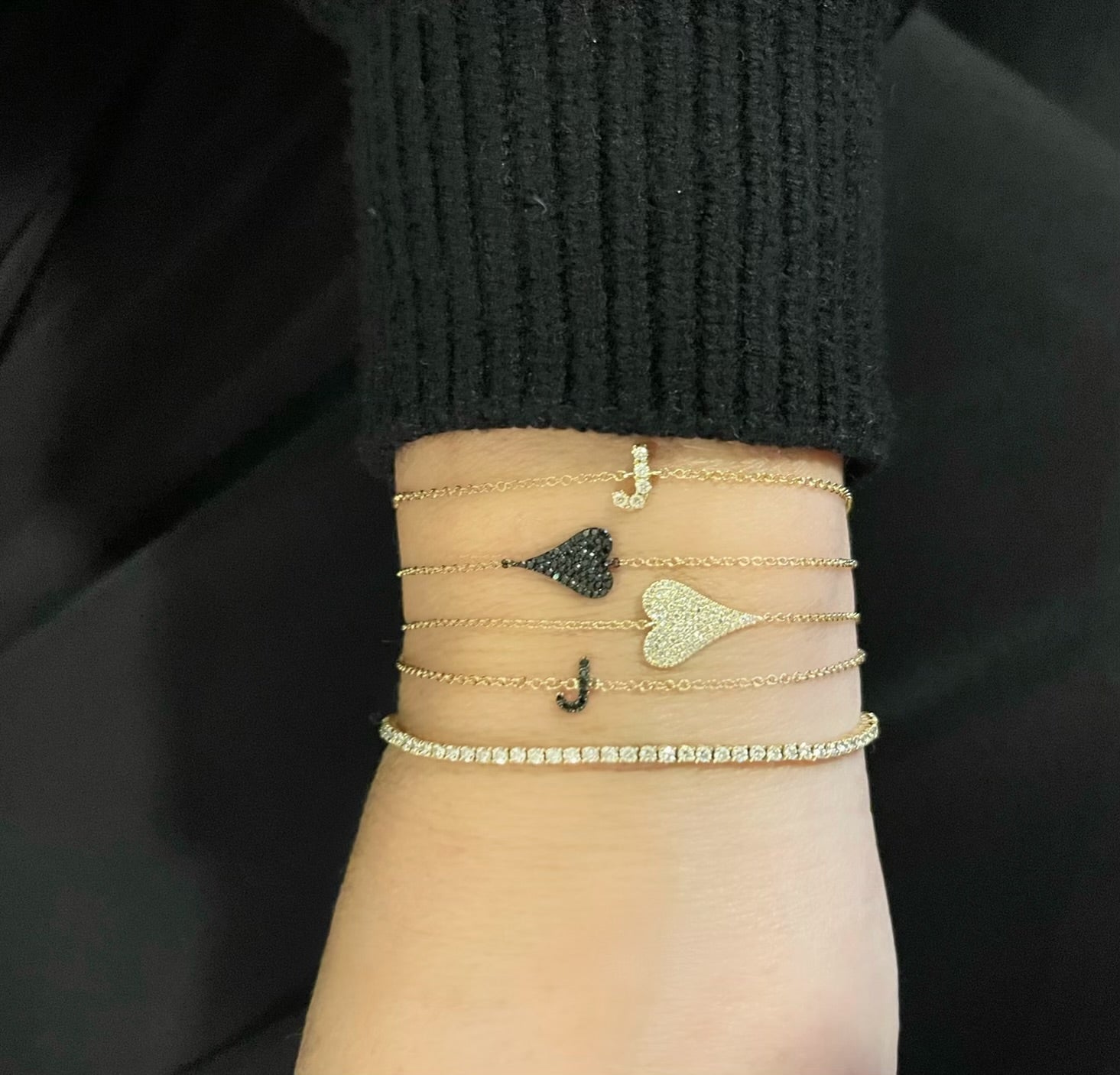 Black Diamond Heart Bracelet - Designer Bracelet - Jo Nayor