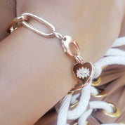 Jumbo Oval Link Bracelet with Evil Eye Heart Charm - Designer Earrings - The EarStylist by Jo Nayor