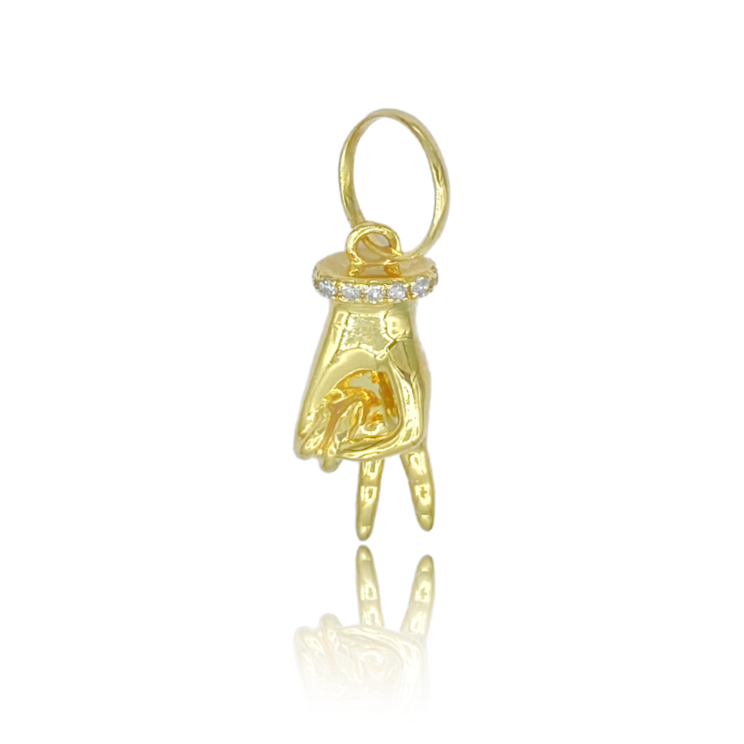 14K Gold & Diamond Peace Hand Charm - Designer Necklace - Jo Nayor