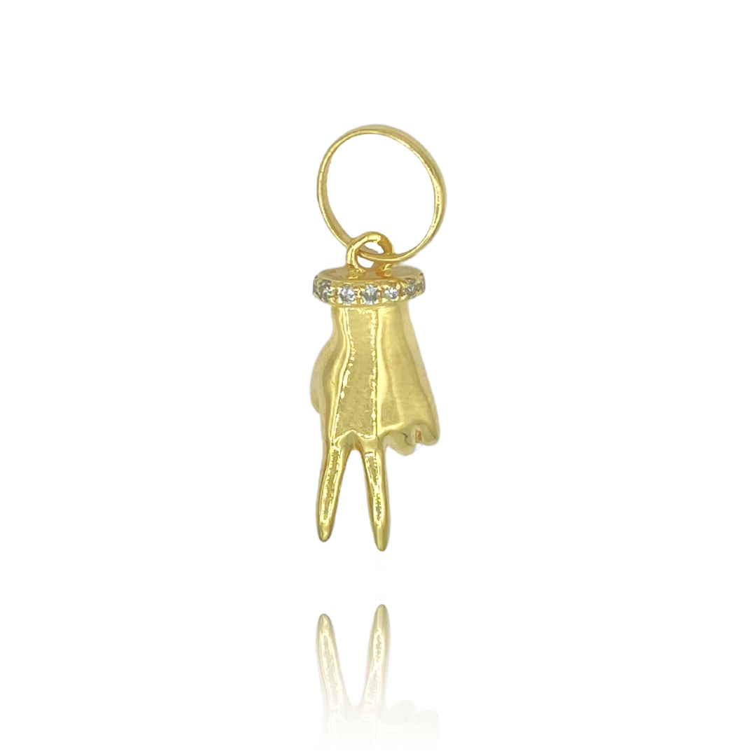 14K Gold & Diamond Peace Hand Charm - Designer Necklace - Jo Nayor