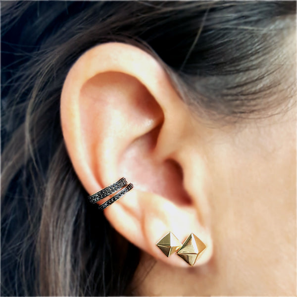 Full Double Row Black Diamond & Gold Ear Cuff - The Ear Stylist by Jo Nayor