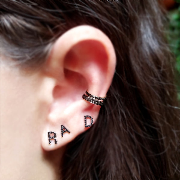 Black Diamond Initial Earring - The Ear Stylist by Jo Nayor