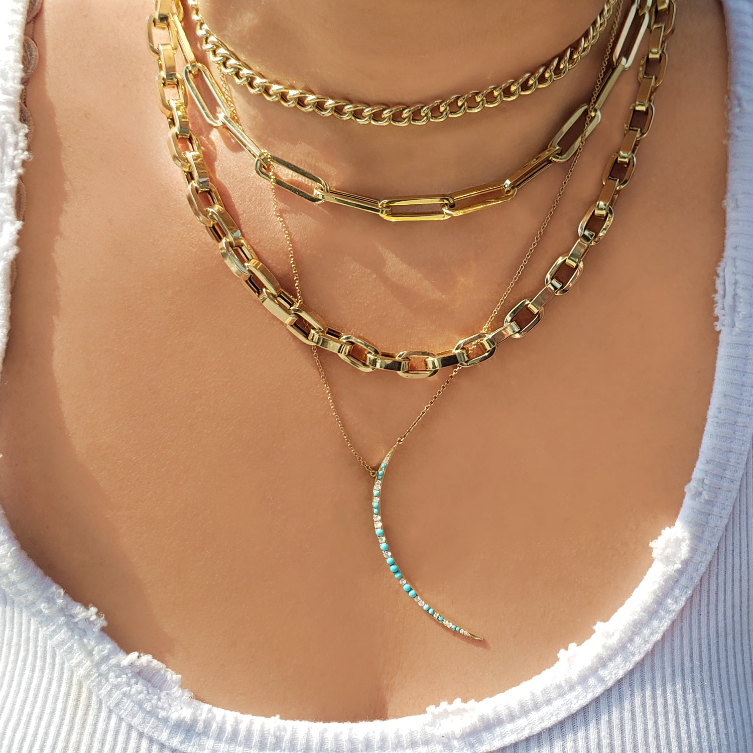 Diamond & Turquoise Crescent Moon Necklace - Designer Earrings - The EarStylist by Jo Nayor