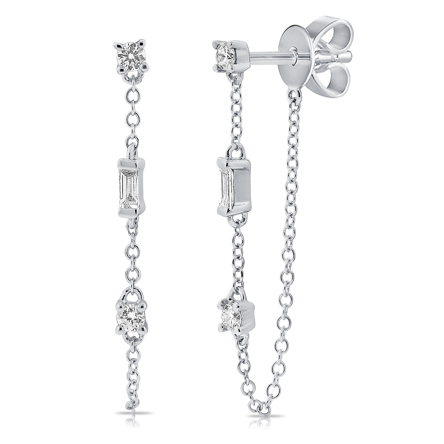 Tethered Baguette and Prong Set Diamond Earring - The Ear Stylist