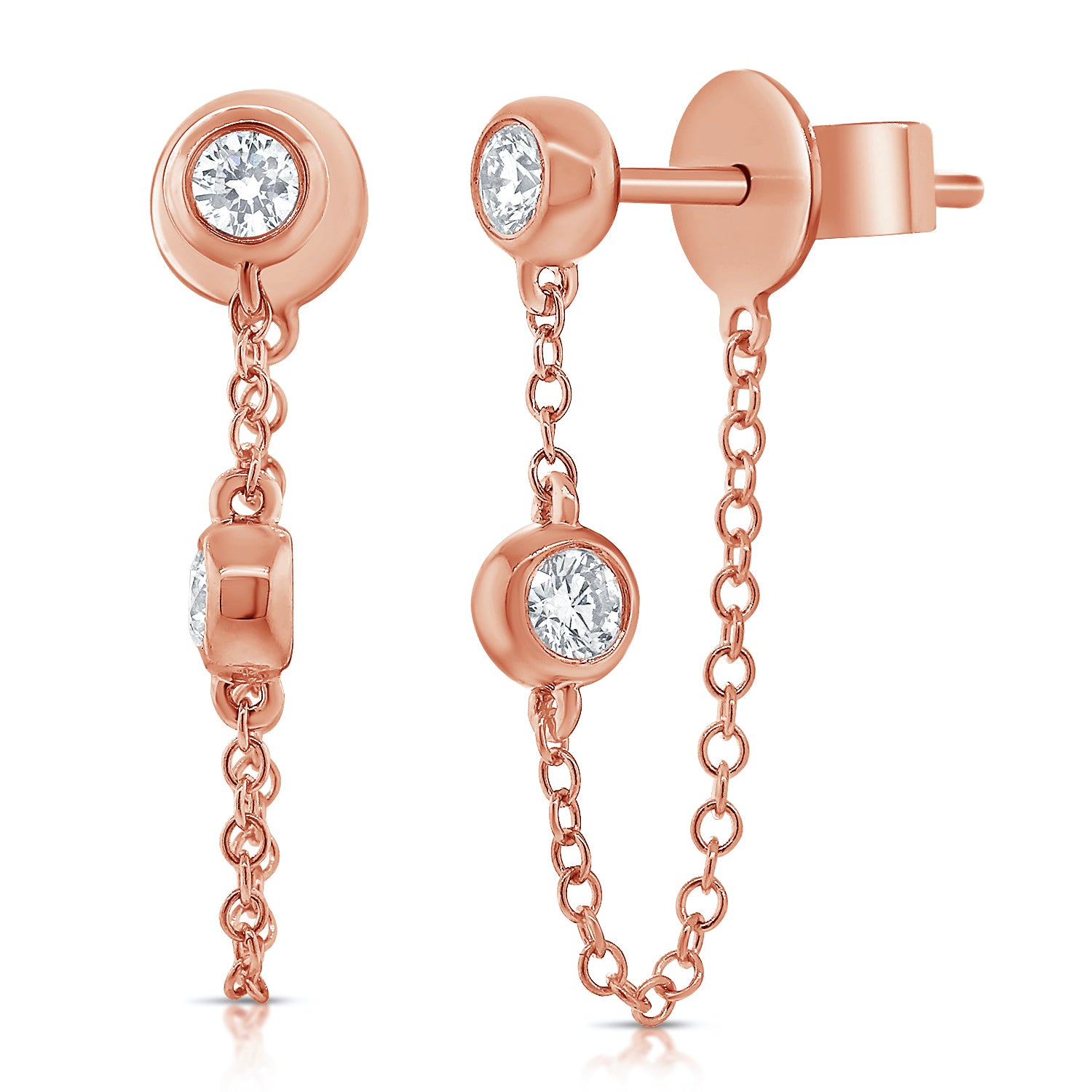 Tethered Bezel Set Diamond Earring - Designer Earrings - Ear Stylist