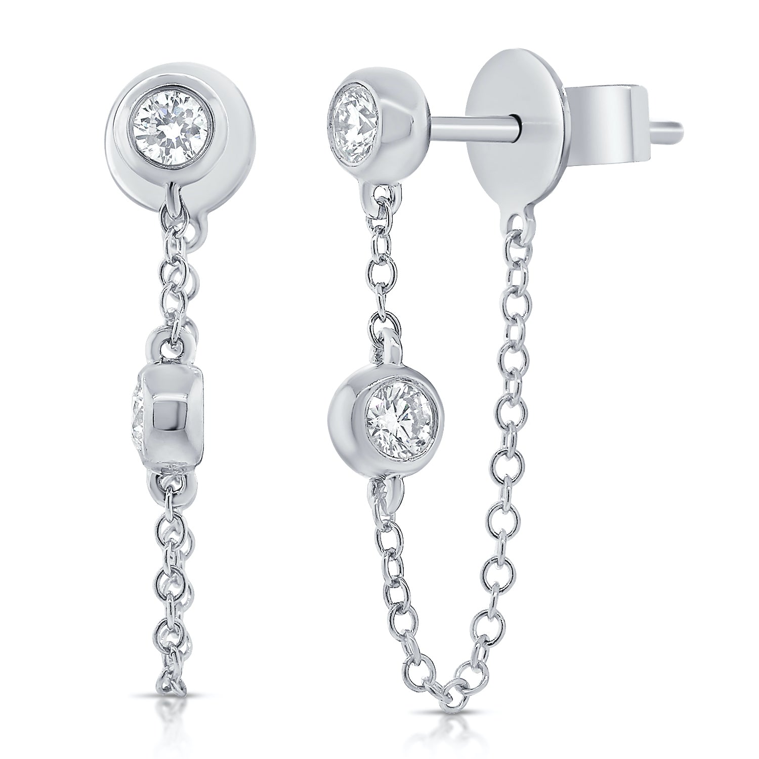 Tethered Bezel Set Diamond Earring - Designer Earrings - Ear Stylist