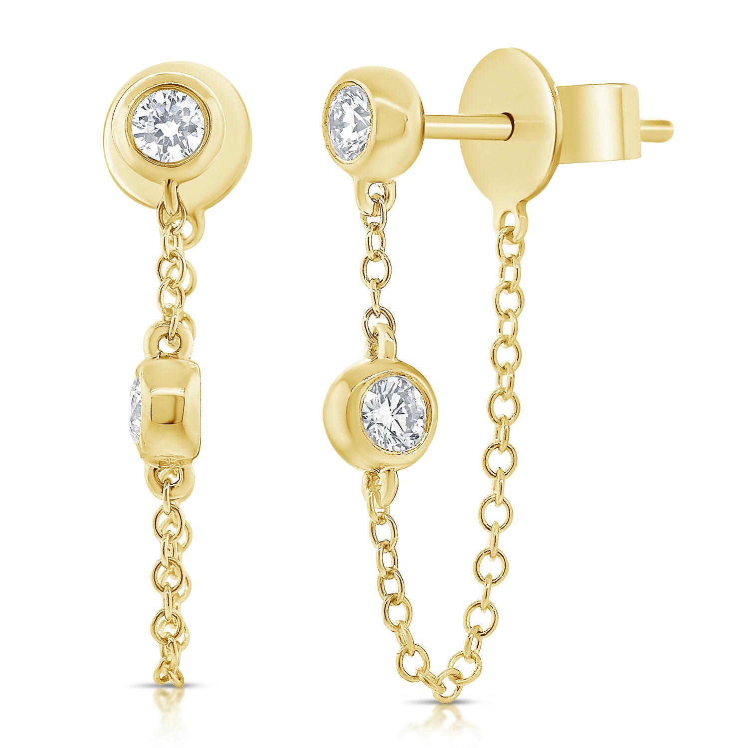 Tethered Bezel Set Diamond Earring - Designer Earrings - Ear Stylist