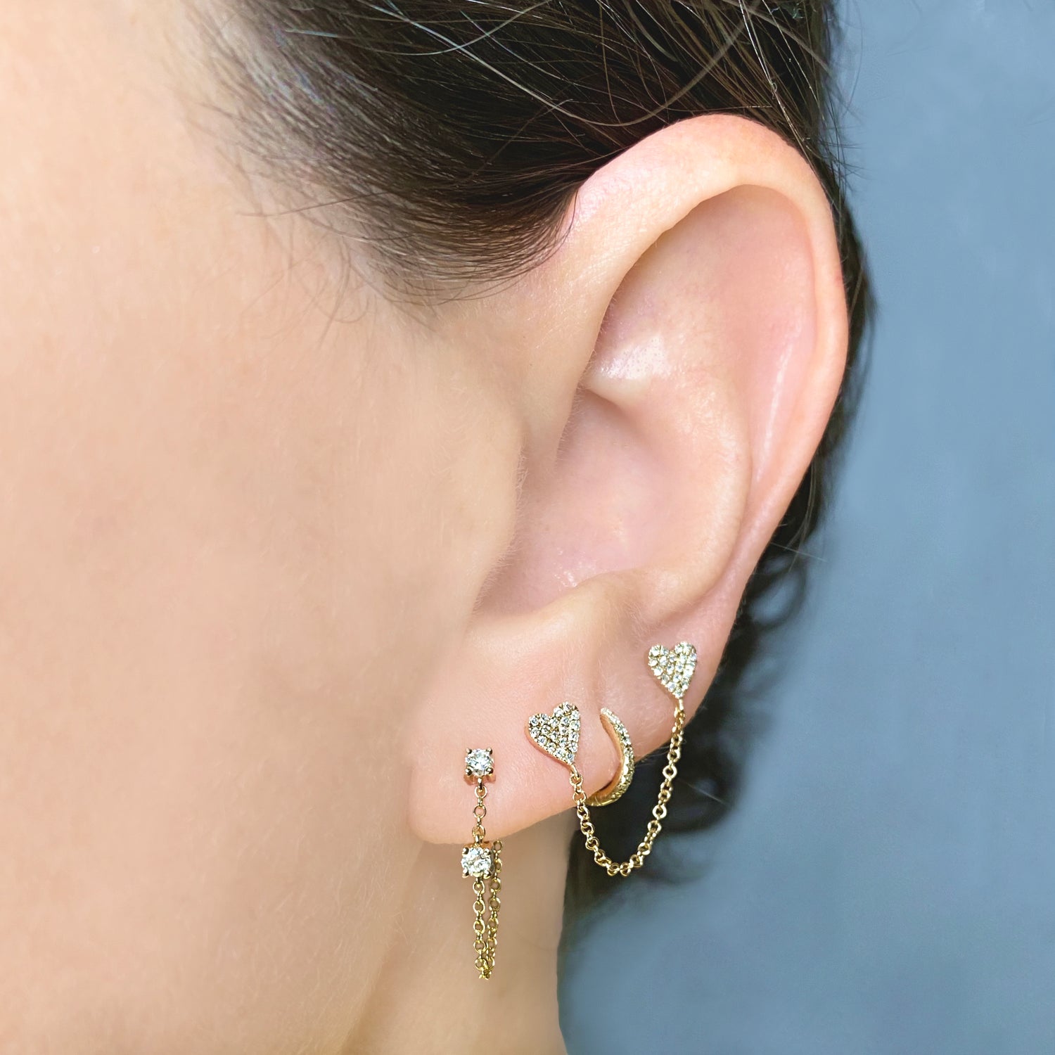 Chained Diamond Hearts - Designer Earrings - Ear Stylist by Jo Nayor