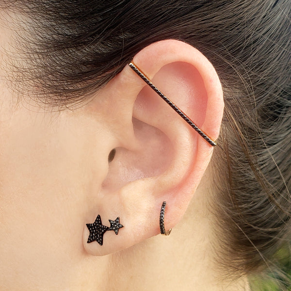 Large Black Pave Diamond Star Stud Earring - Designer Earrings - The EarStylist by Jo Nayor 