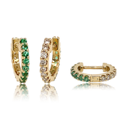 Reversible Diamond & Emerald Huggie Hoop Earrings - The Ear Stylist