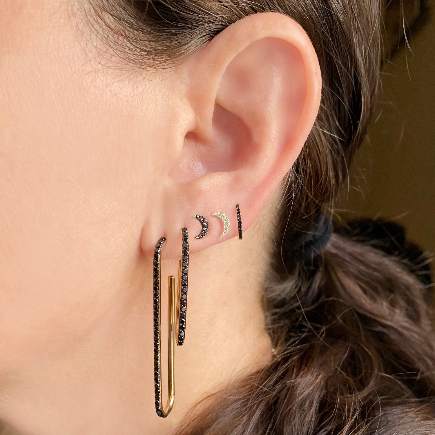 Jumbo Black Diamond U Hoops - Gold Earrings - Ear Stylist by Jo Nayor
