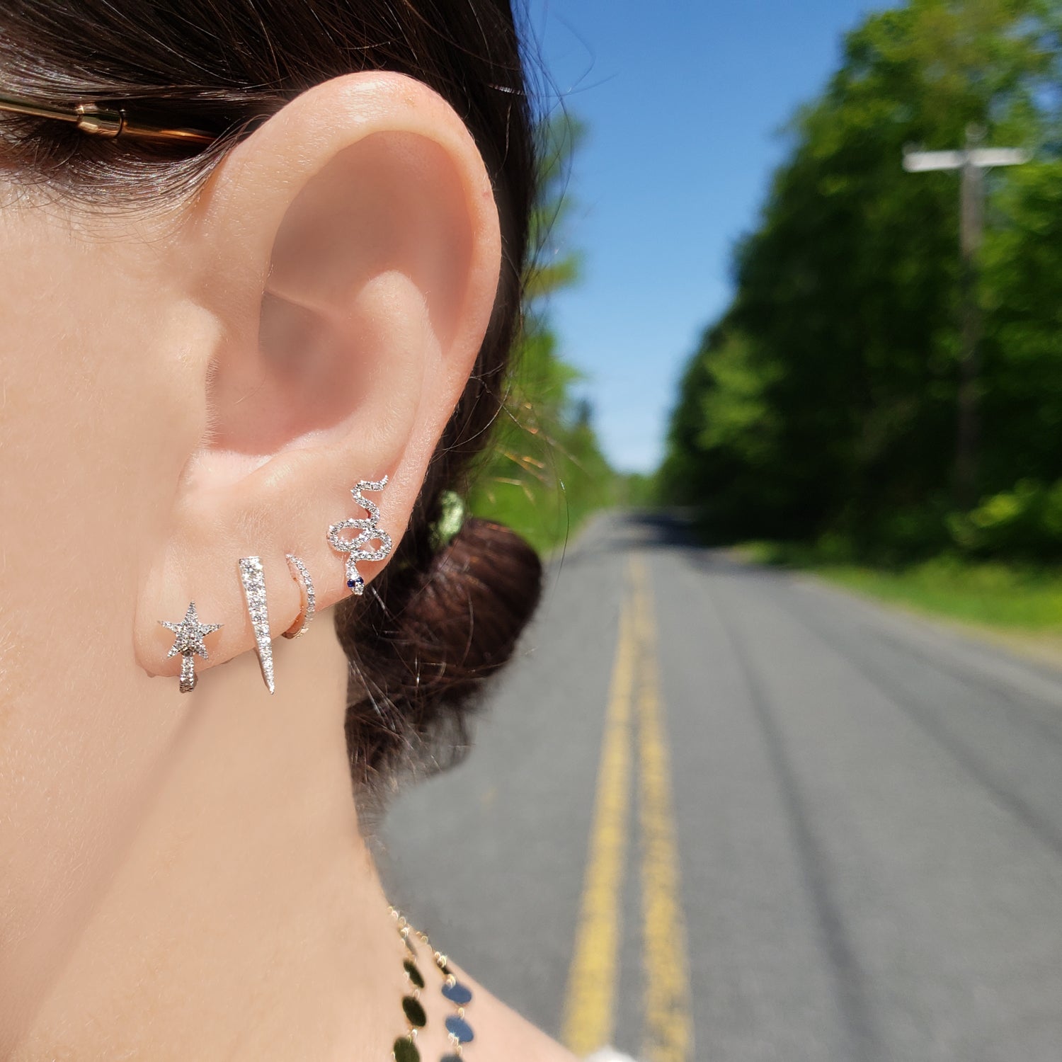 14K Gold & Diamond Snake Stud Earring - Designer Earrings - The EarStylist by Jo Nayor