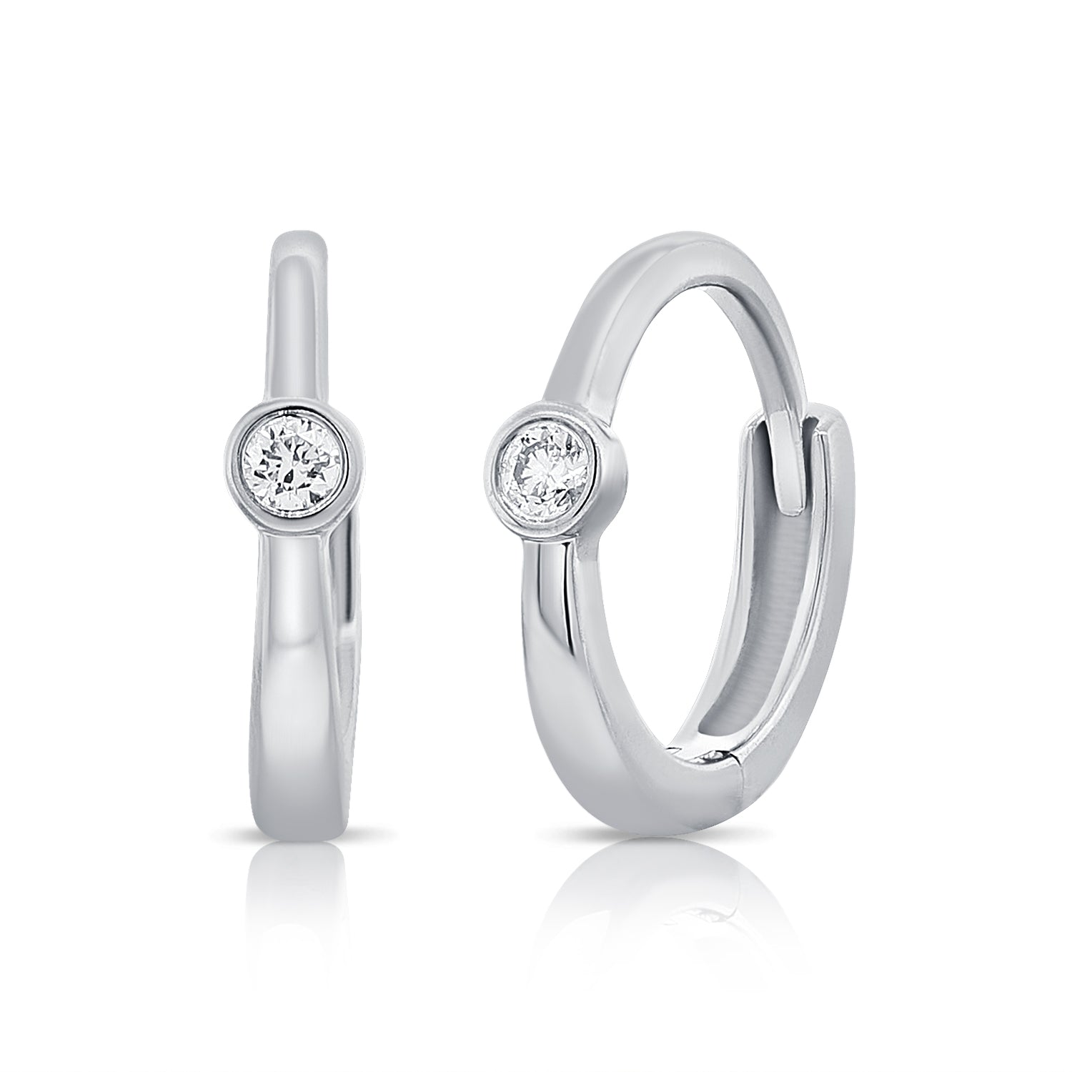 Bezel Solitaire Diamond Huggie Earrings - The Ear Stylist by Jo Nayor