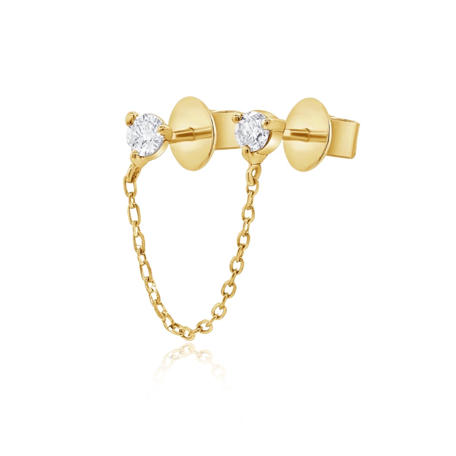 Diamond Prong Chained Studs - The Ear Stylist by Jo Nayor