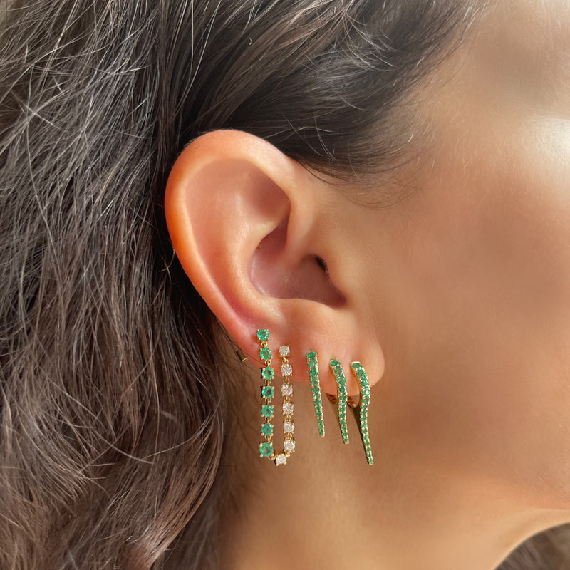 Mid Emerald Stiletto Huggies - Emerald Earrings - The Ear Stylist