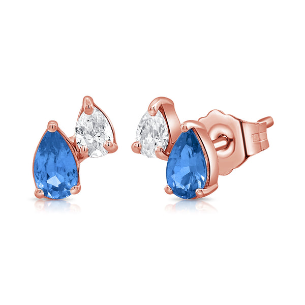 Pear Sapphire & Diamond Duo Stud Earring - The EarStylist by Jo Nayor