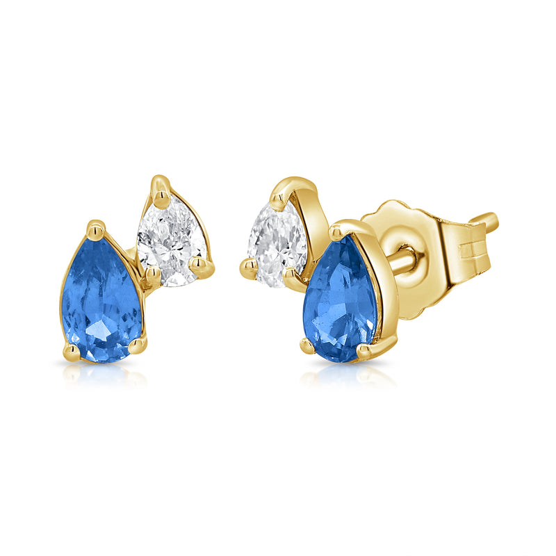 Pear Sapphire & Diamond Duo Stud Earring - The EarStylist by Jo Nayor