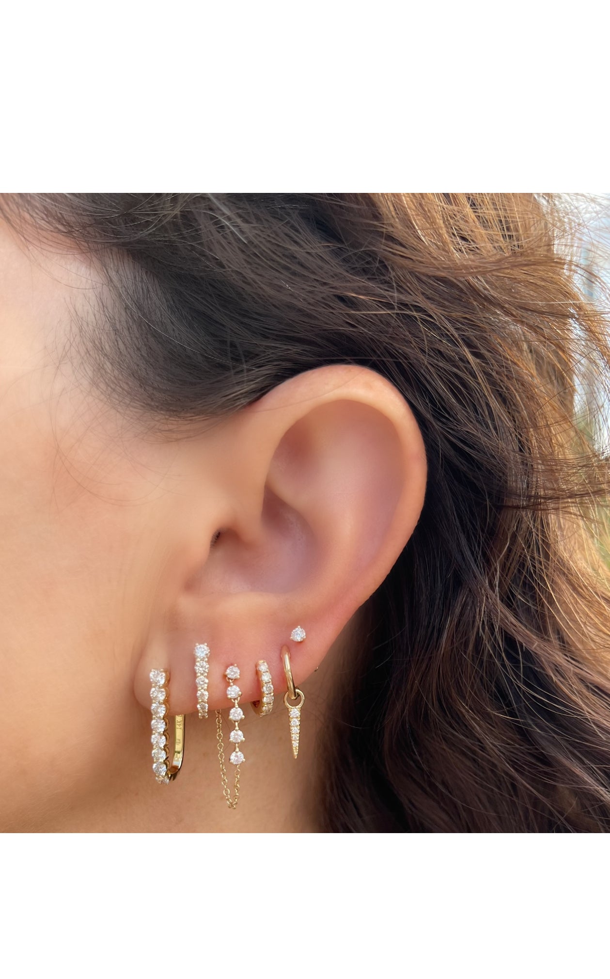 Gold Mini Huggie with Diamond  Dagger Earring Charm