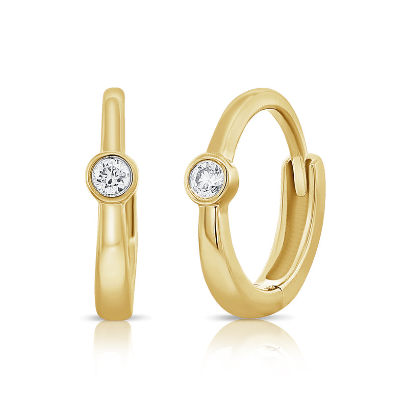 Bezel Solitaire Diamond Huggie Earrings