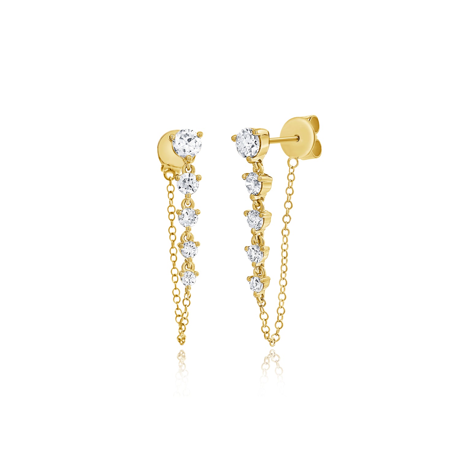 Diamond Tennis Chained Earrings - The Ear Stylist by Jo Nayor