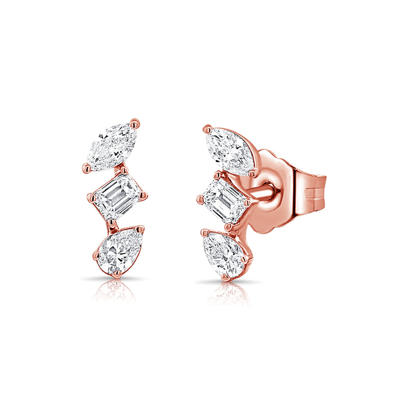 Diamond Trifecta Stud- Designer Earrings - The EarStylist by Jo Nayor