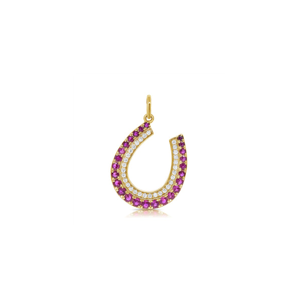 Diamond & Ruby Horseshoe Charm - Designer Necklace - Jo Nayor