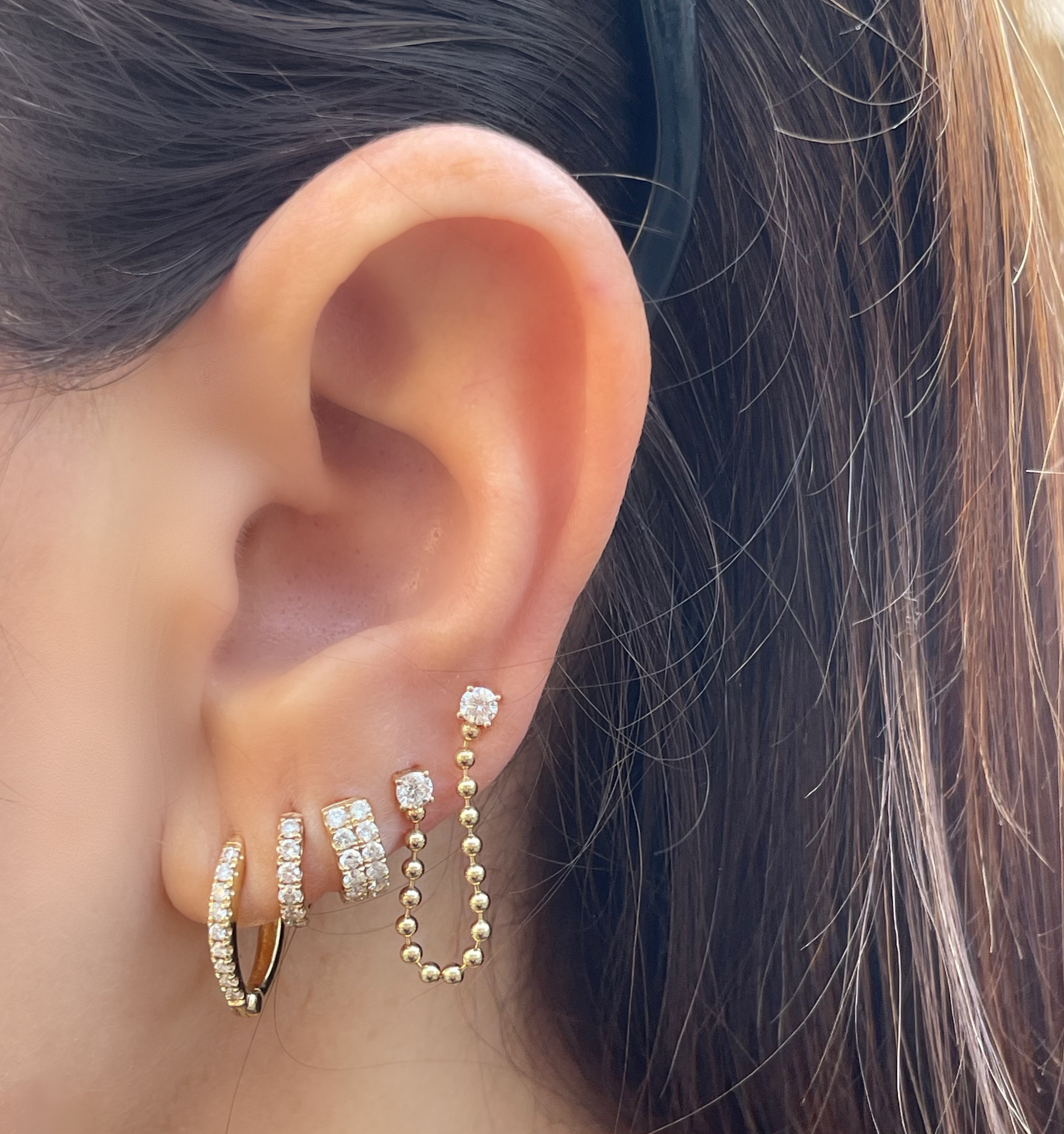 Tethered Diamond Ball Chain Studs- Earrings - EarStylist by Jo Nayor