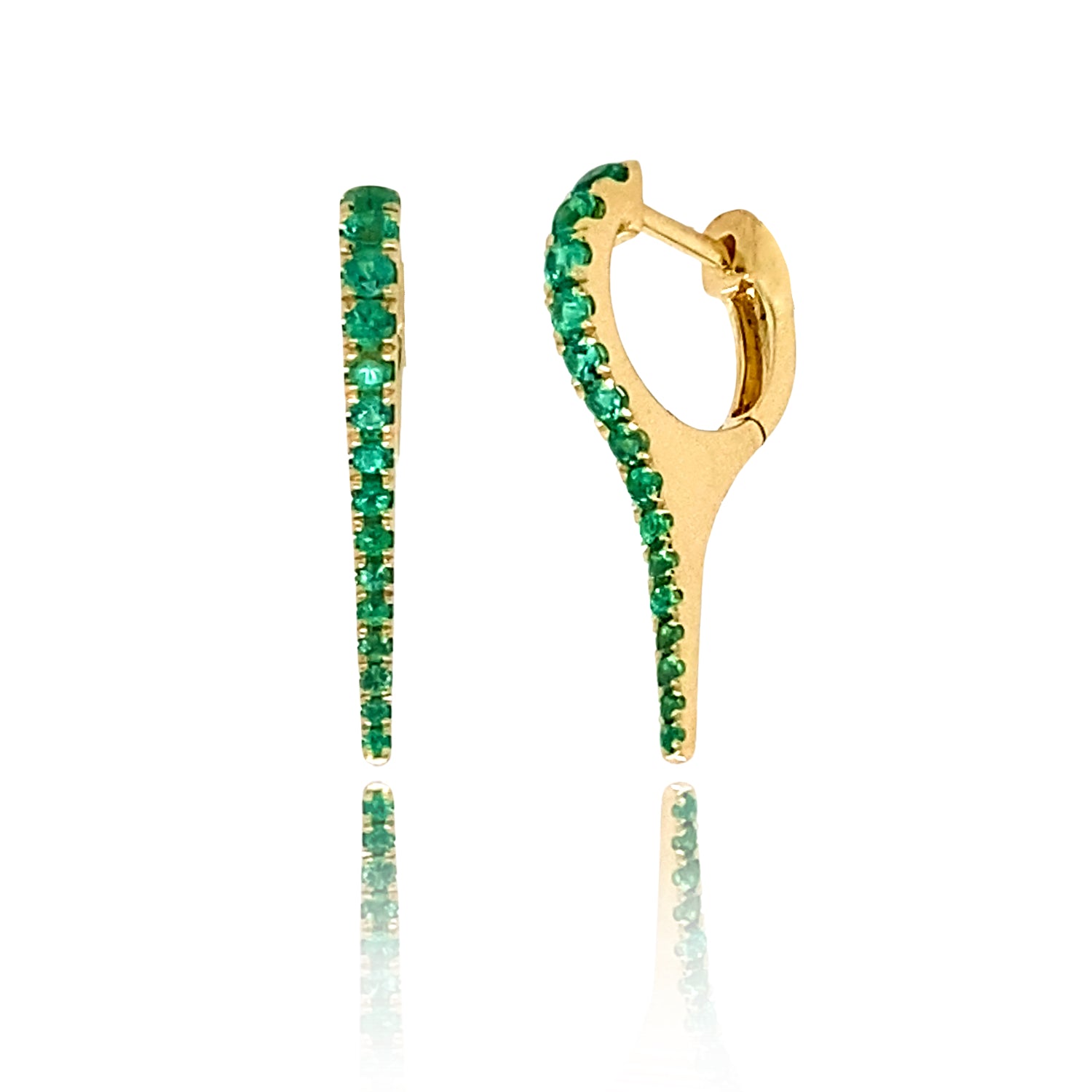 Mid Emerald Stiletto Huggies - Emerald Earrings - The Ear Stylist