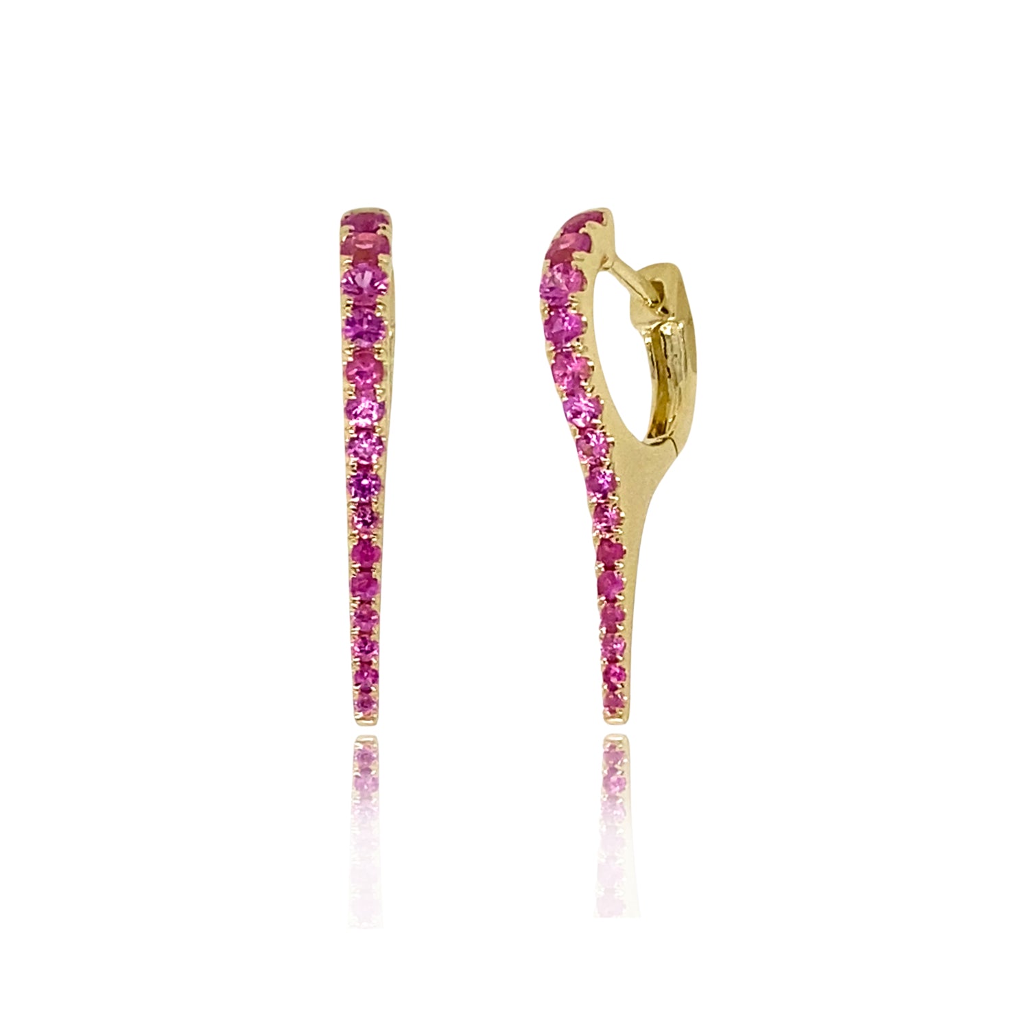 Pink Sapphire Mid Stiletto Huggies - Sapphire Earrings - Ear Stylist