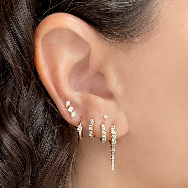 Mid Diamond Stiletto Huggies - Diamond Earrings - The Ear Stylist