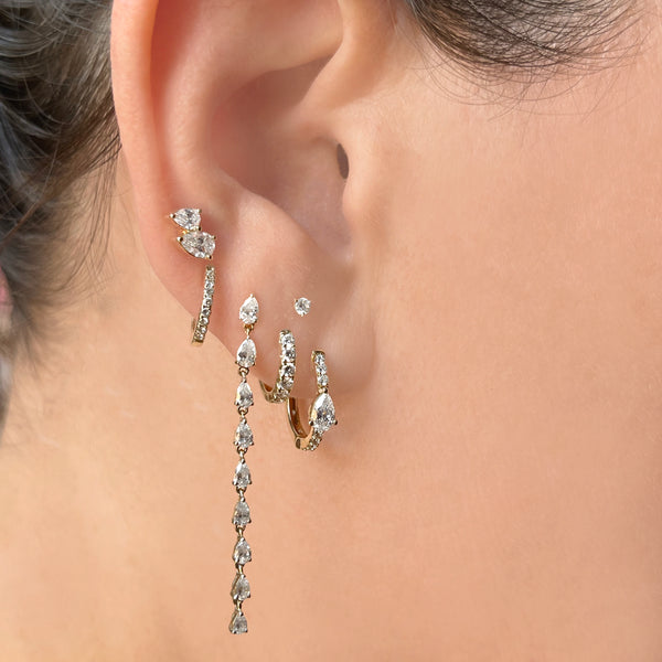Pear Solitaire Diamond Huggie - Gold Earring - Ear Stylist by Jo Nayor