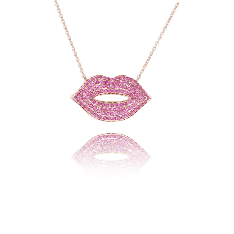 Large Pink Sapphire Lips Necklace - Gold Necklaces - Jo Nayor Designs