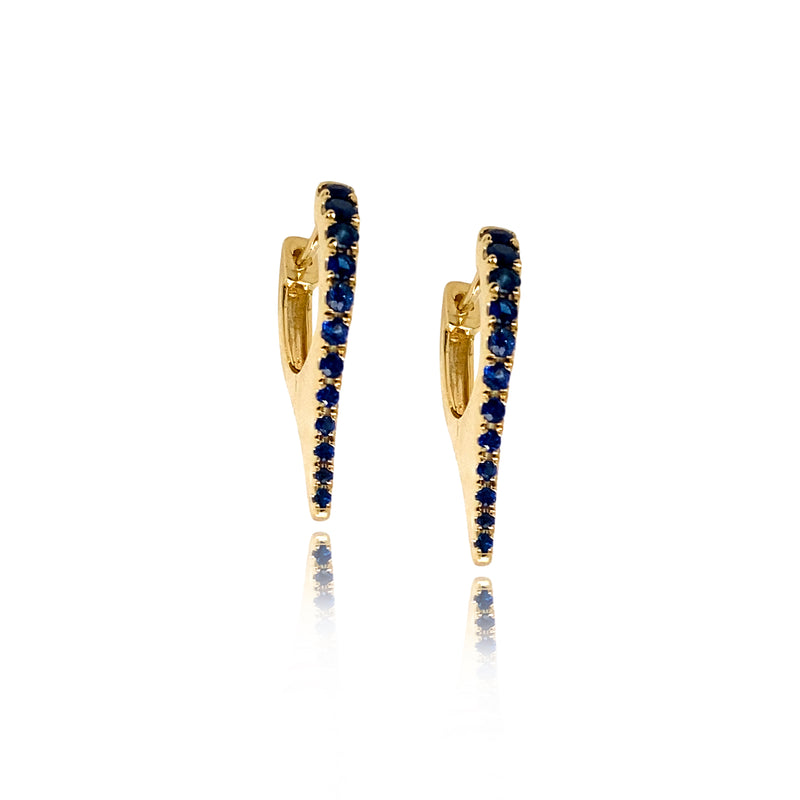 Small Blue Sapphire Stiletto Huggies - Gold Earrings - The Ear Stylist