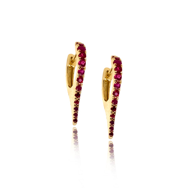 Small Ruby Stiletto Huggies - Gold Earrings - The Ear Stylist