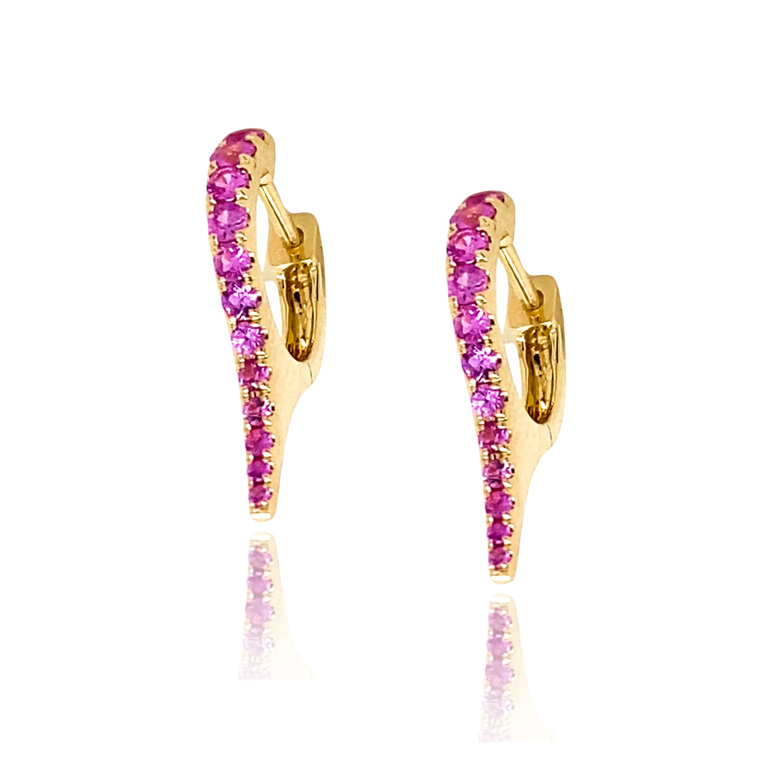 Small Pink Sapphire Stiletto Huggies - Gold Earrings - The Ear Stylist