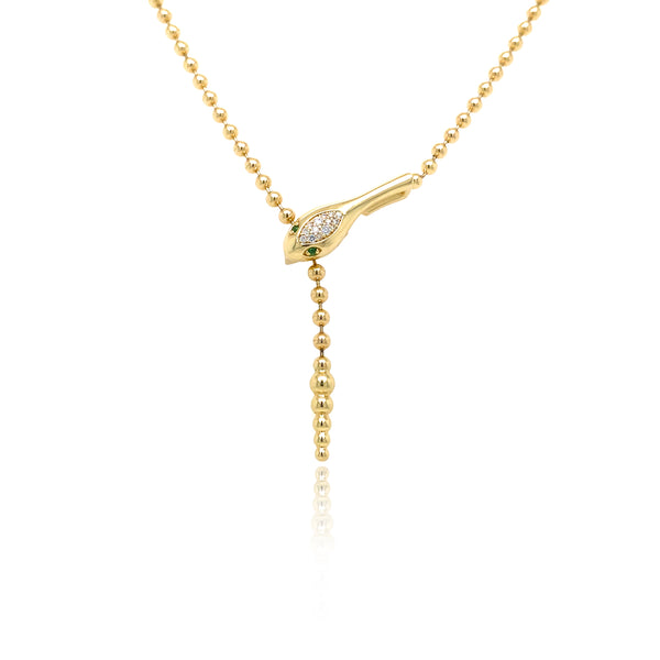 Beaded Diamond Snake Lariat - Designer Gold Necklaces - Jo Nayor