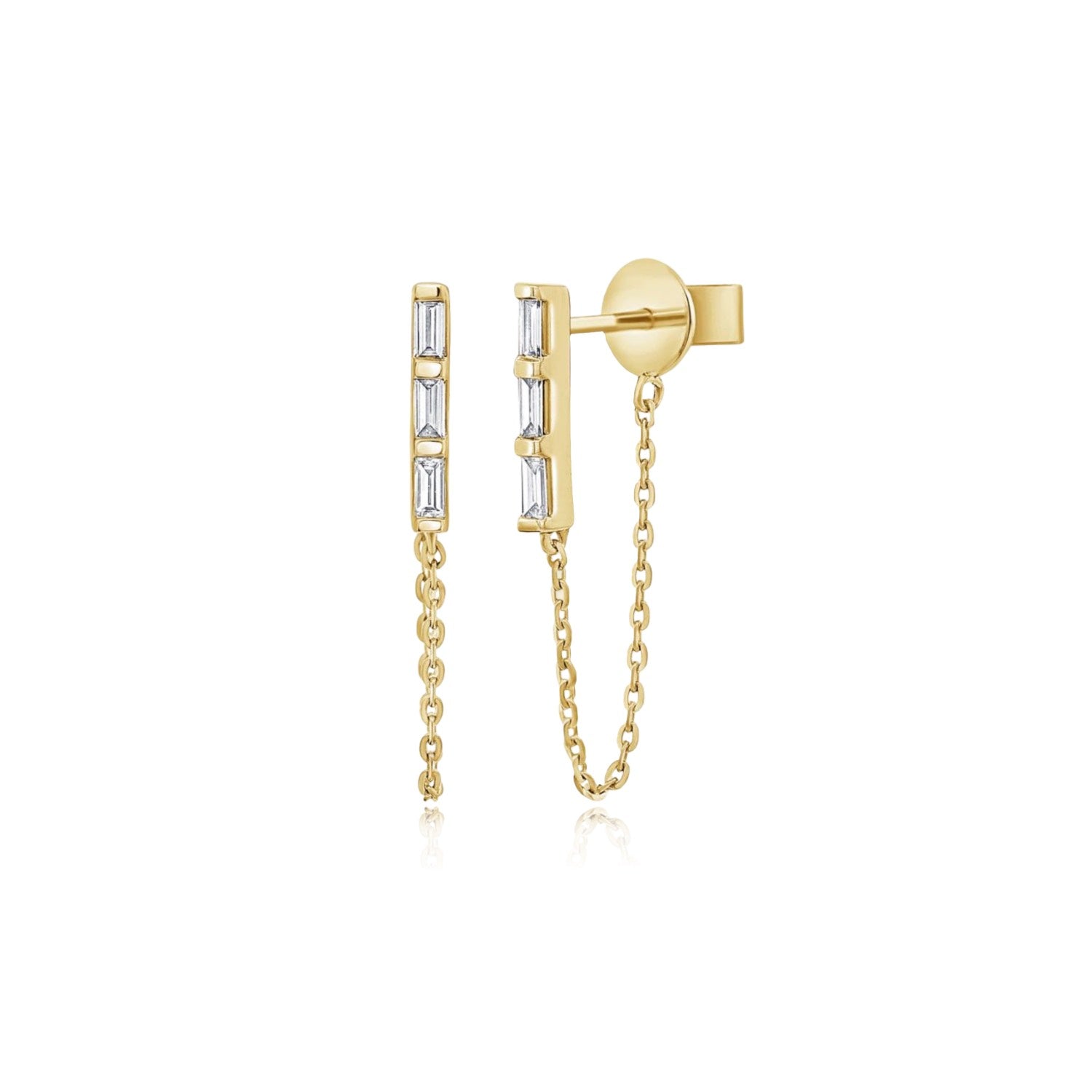 Three Baguette Diamond Tethered Earring - The Ear Stylist